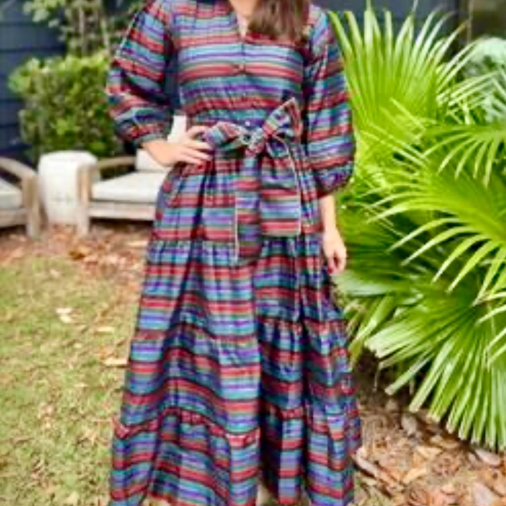 Darlington Isle Striped Formal Long Sleeve Maxi Dress